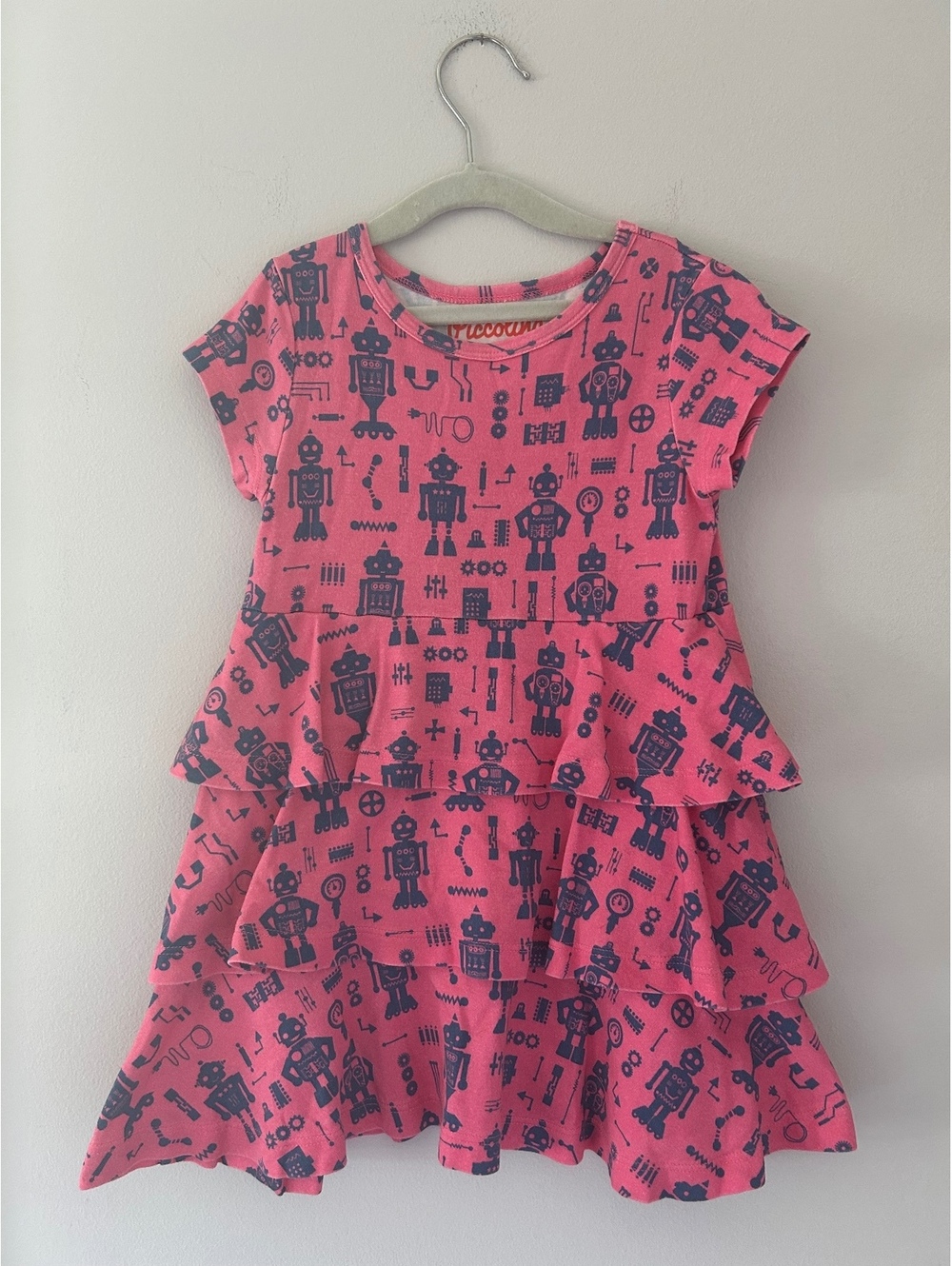 Piccolina 100% CottonTiered Robot Print Dress Size 2T
